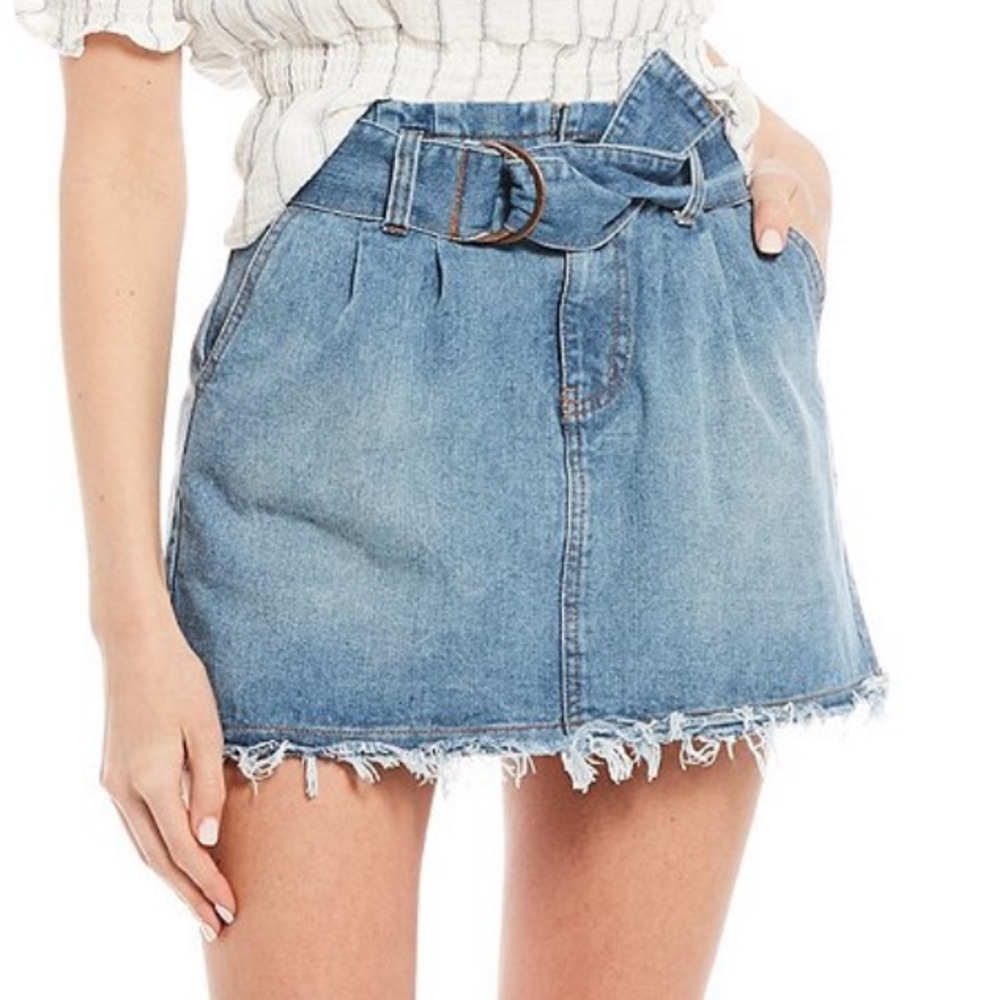 C&V Belted Denim Mini Skirt